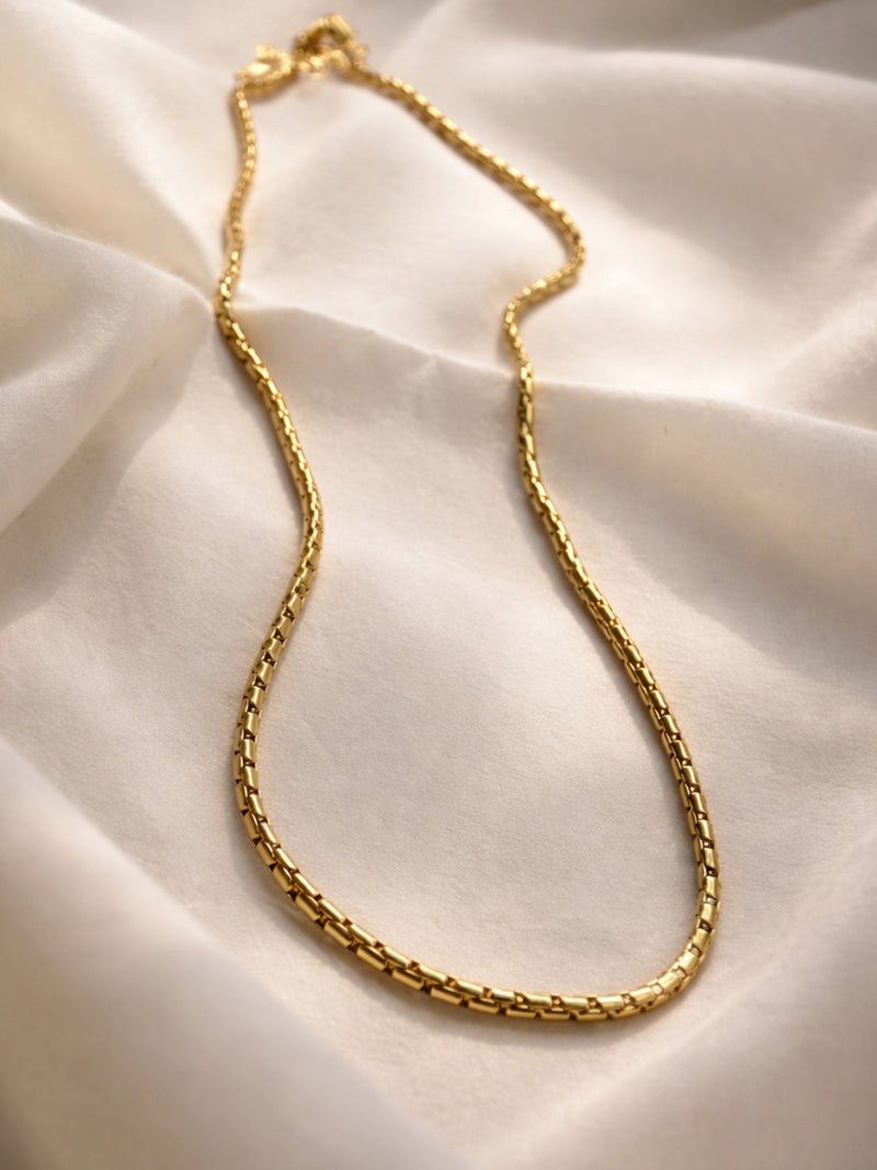 18K Gold Plated Box Chain Necklace – Anti Tarnish Stainless Steel