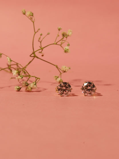 Gold-Plated Solitaire Big Stone Stud Earrings – Stainless Steel, Premium AD Stone, Hypoallergenic