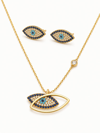 Talismano Evil Eye Necklace & Earring Set, 18K Gold-Plated