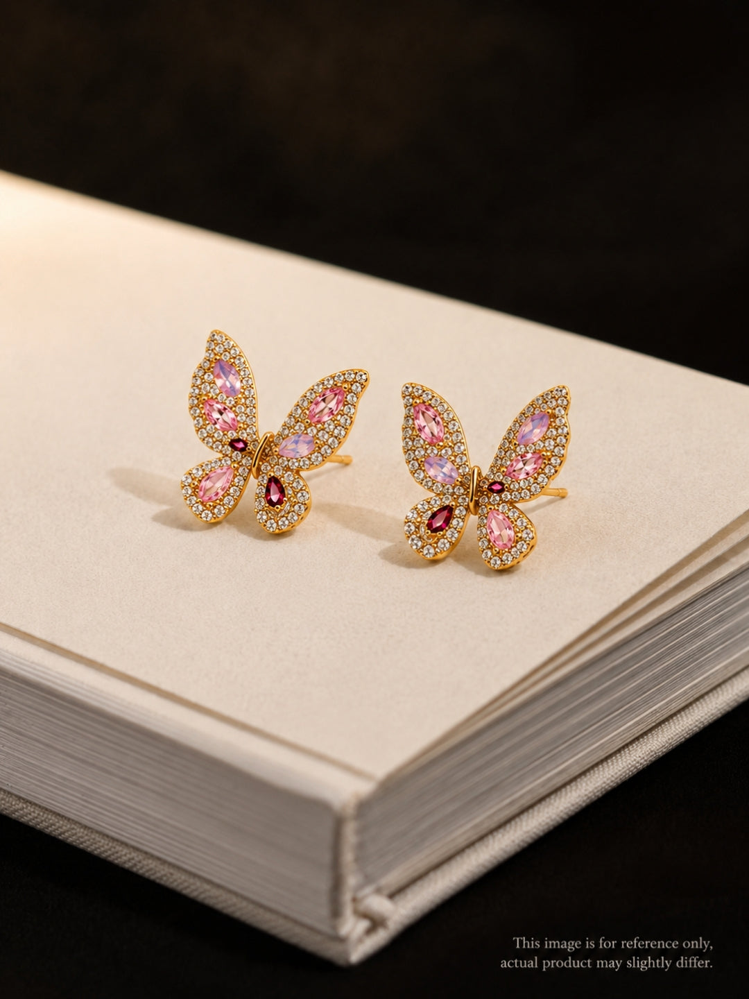 Pink Gold Butterfly & Pearl Drop Necklace-Earring Set