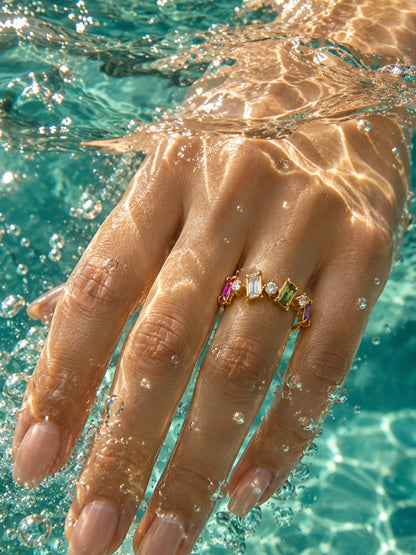 Arlecchino Multicolor Baguette Cluster Ring