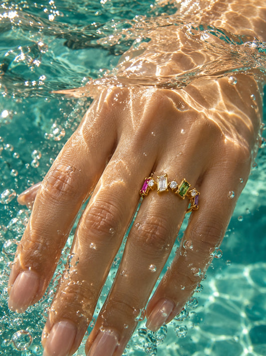 Arlecchino Multicolor Baguette Cluster Ring