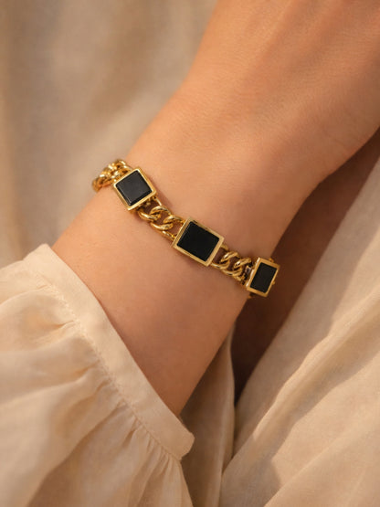 Black Onyx Cuban Chain Bracelet in 18K Gold | Anti Tarnish
