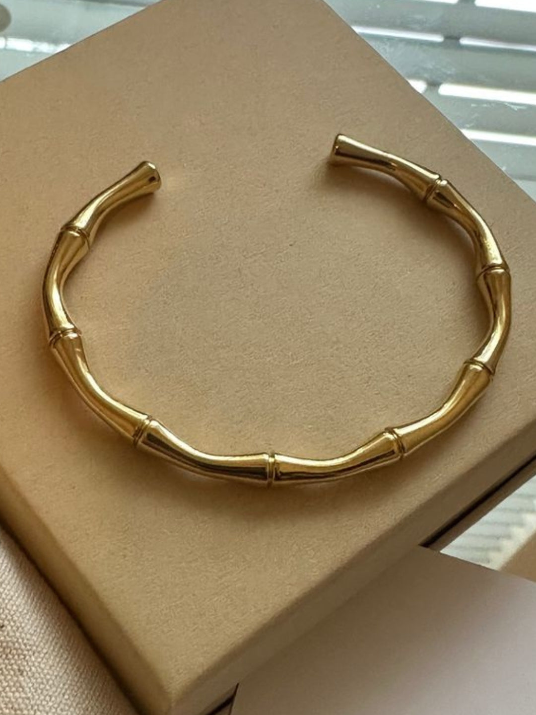 Bamboo Open Cuff Bracelet – 18K Gold Plated | Anti-Tarnish Daily Wear
