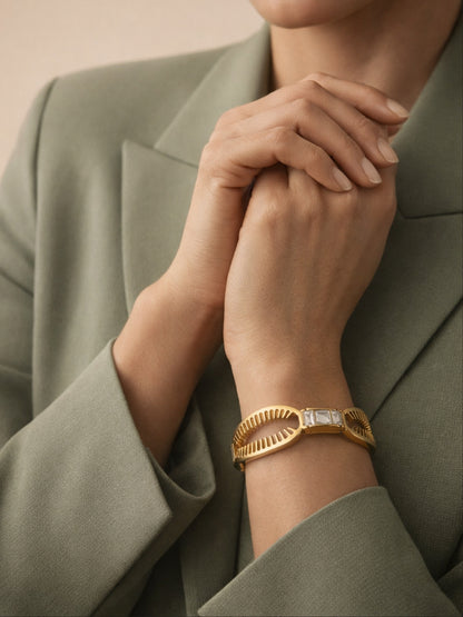 18K Gold Plated CZ Thorn Cuff Bracelet | Anti Tarnish