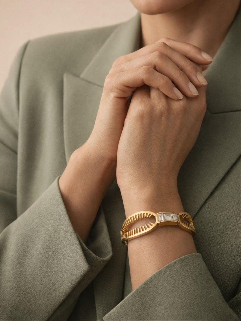 18K Gold Plated CZ Thorn Cuff Bracelet | Anti Tarnish