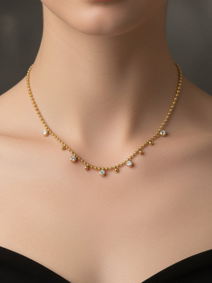 Anti-Tarnish White Stone Beaded Chain | 18K Gold CZ Jewelry