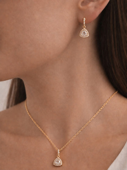 Rose Gold CZ Triangle Pendant & Earrings Set | Anti Tarnish Jewelry
