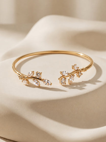 Rose Gold Vine Leaf Open Cuff Bracelet