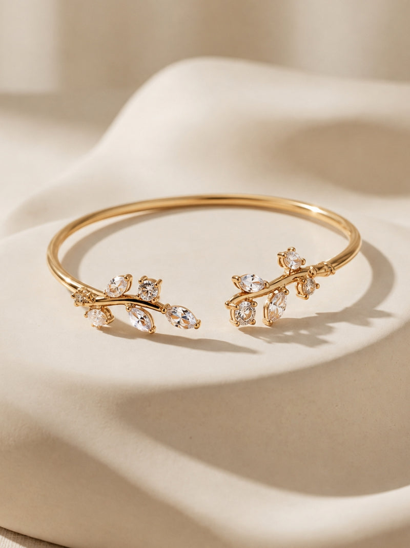 Rose Gold Vine Leaf Open Cuff Bracelet
