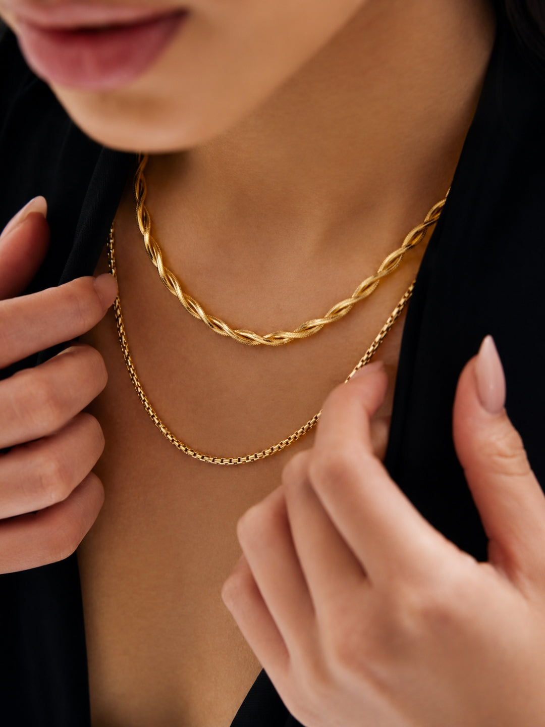 Layered Twist & Box Chain Necklace Set