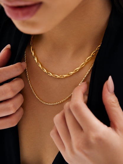 Layered Twist & Box Chain Necklace Set