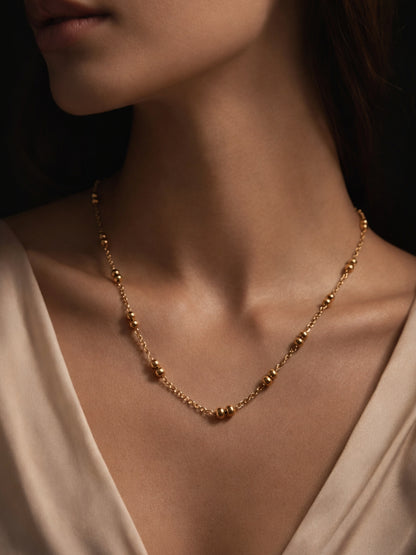Slim Double Beaded Gold Neck Chain – Anti Tarnish, 18K Gold Plated