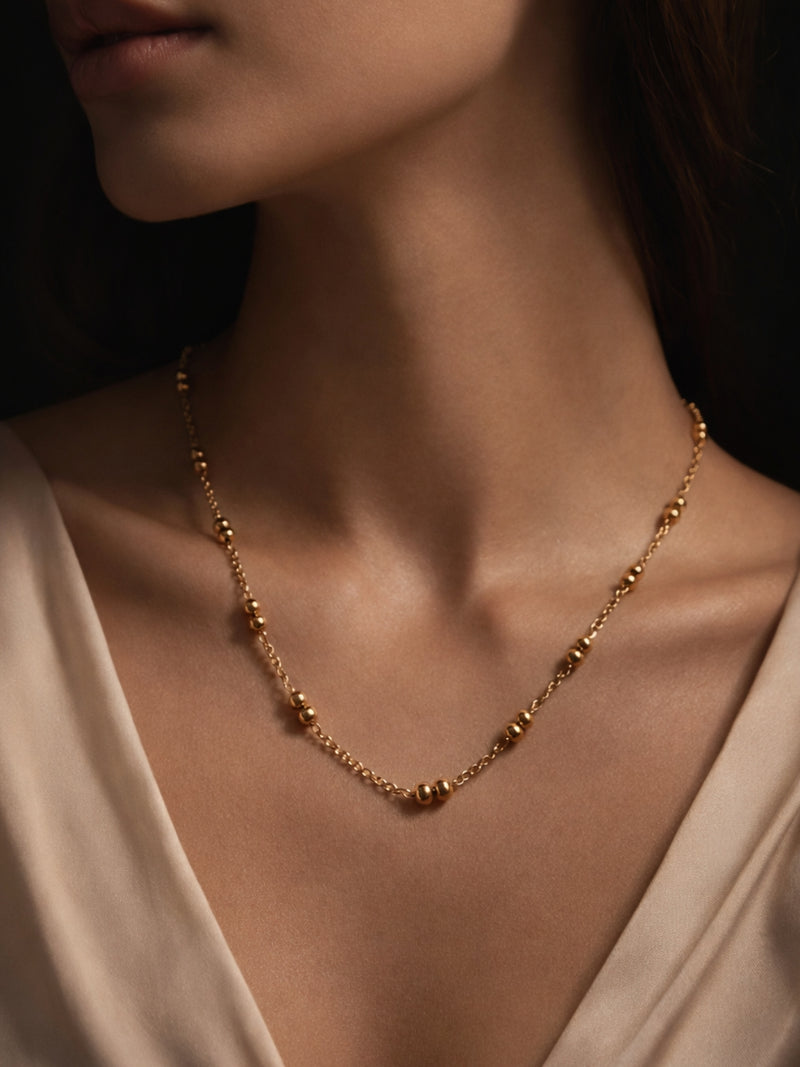 Slim Double Beaded Gold Neck Chain – Anti Tarnish, 18K Gold Plated