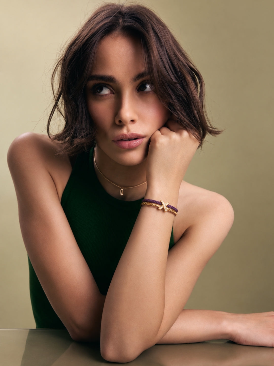 Violet Braided Double line Knot Band Cuff - 18KT Gold Plated