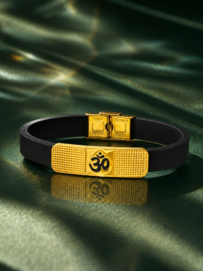 Men's Om Dotted Bracelet – Black Silicone Band with 18K Gold Plated Stainless Steel Charm