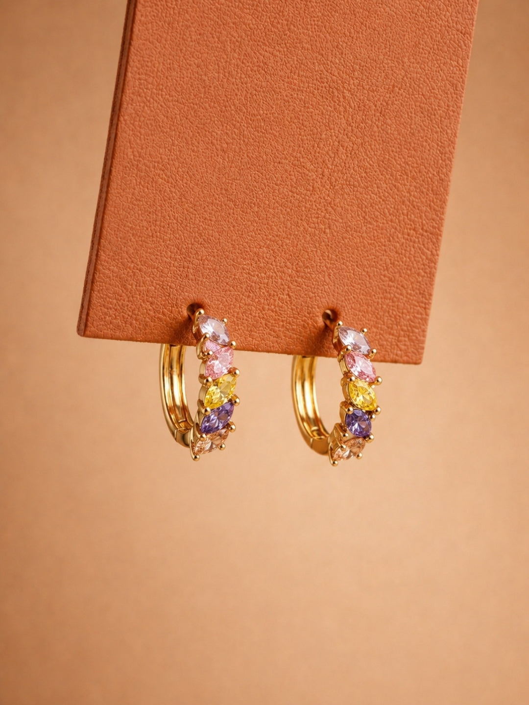 18K Rose Gold Multi Color CZ Marquise Hoop Earrings | Anti Tarnish