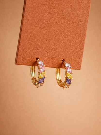 18K Rose Gold Multi Color CZ Marquise Hoop Earrings | Anti Tarnish