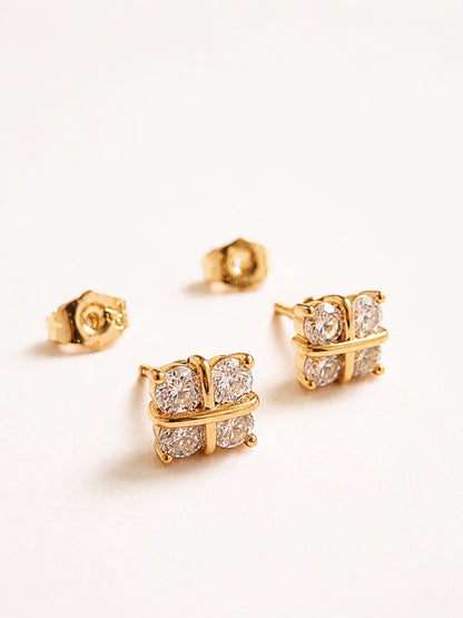 Quad Stone Cross-Set Stud Earrings, 18K Rose Gold-Plated