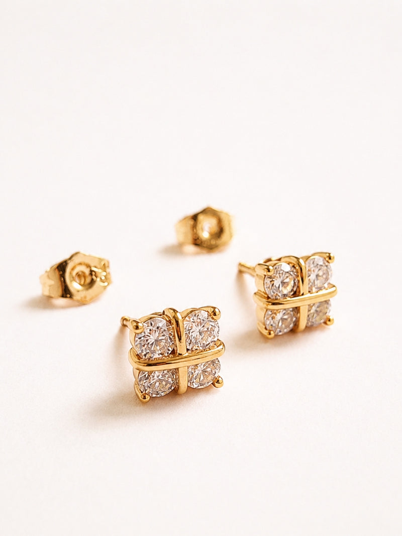Quad Stone Cross-Set Stud Earrings, 18K Rose Gold-Plated