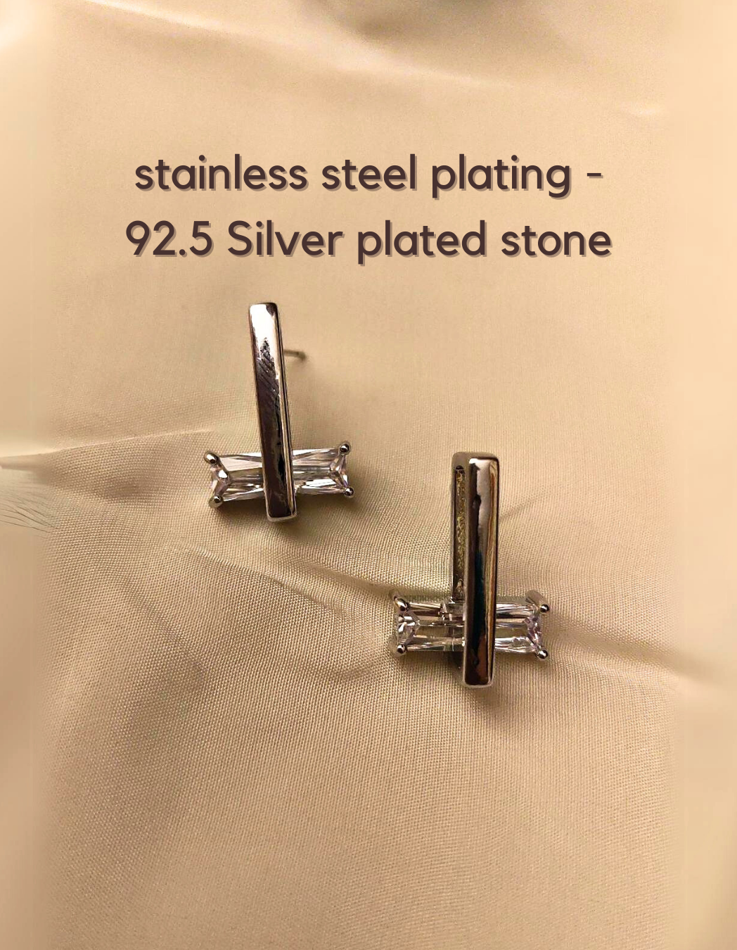 Rectangle Solitaire Stud Earrings | 92.5 Silver Plated | Lightweight Daily Wear