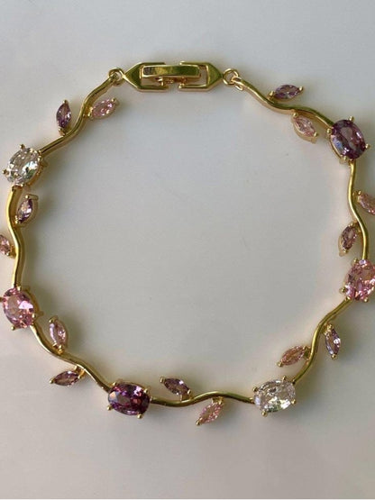 Pink & Lavender Viral Tulip CZ Gold Bracelet – Anti Tarnish Stainless Steel