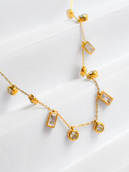 Golden Studded Charms Necklace – 18K Gold, Cubic Zirconia
