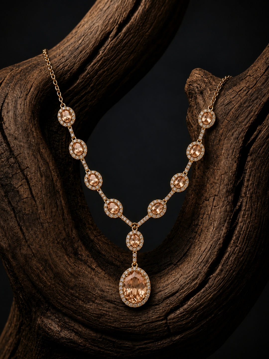 Pesca Champagne Halo Necklace & Earring Set, 18K Gold-Plated