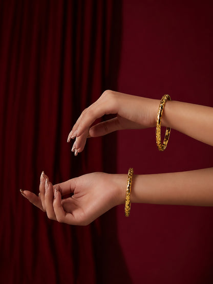Side Cut Designer Bangle Set - 18K Gold Plated
