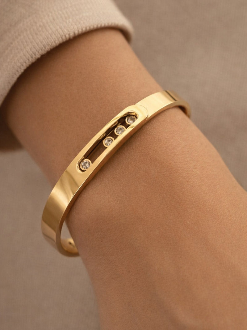 18K Gold Moving Stone Bracelet | Anti Tarnish CZ Cuff