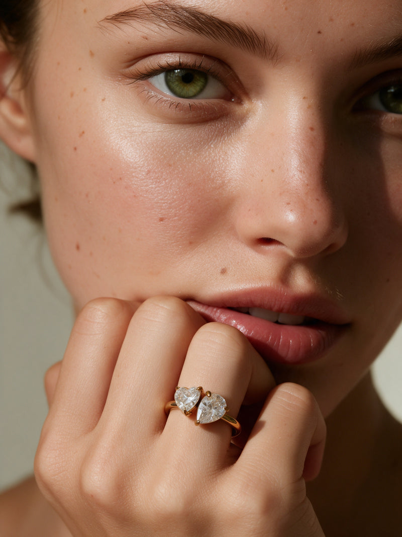 Heart & Marquise Solitaire Ring - 18kt Gold Plating