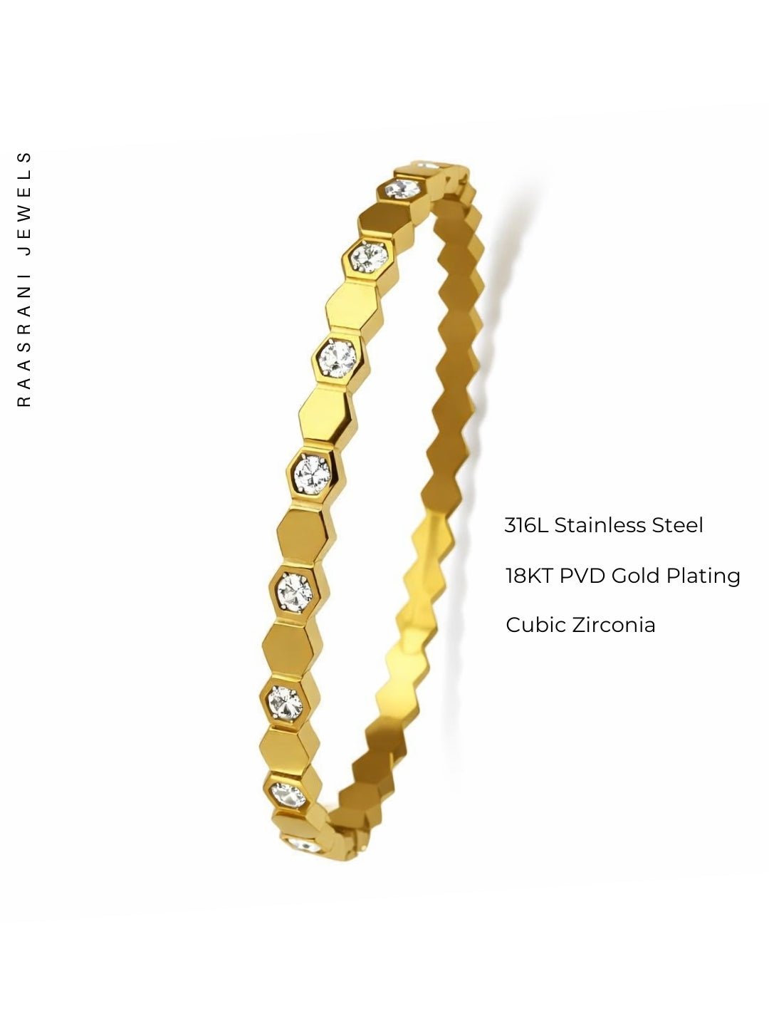 Hexagon Half Studded Gold Bracelet | Anti-Tarnish CZ Bracelet