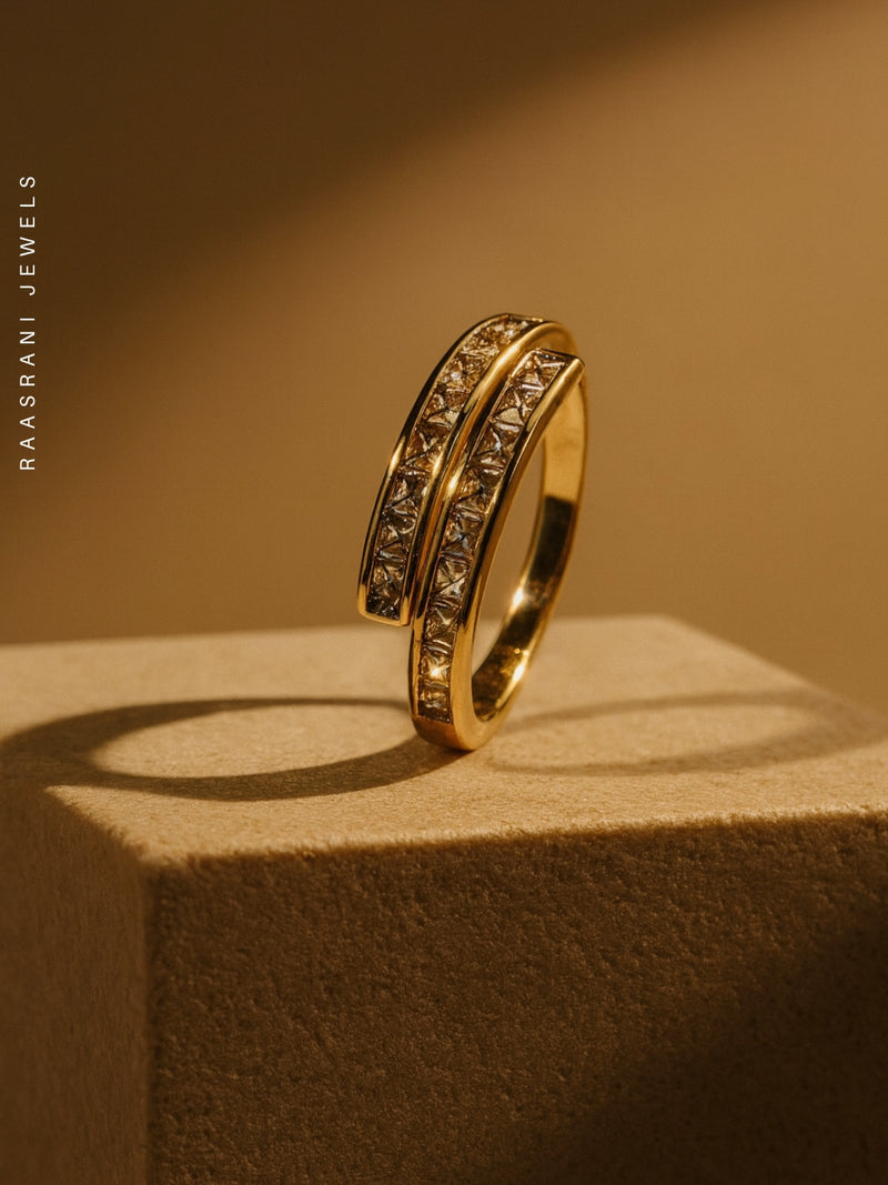 18k Gold Plated White 2 Line Ring – Anti Tarnish & Adjustable