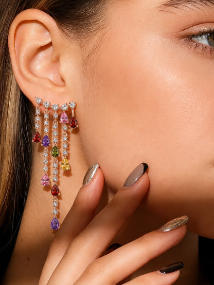 Midnight Crystal Ear Cuff Drop Earrings | Rose Gold CZ Earrings