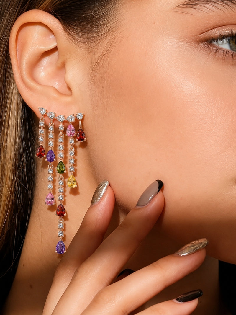 Midnight Crystal Ear Cuff Drop Earrings | Rose Gold CZ Earrings