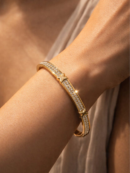 Celeste Cross Studded Gold Bracelet | Anti-Tarnish CZ Bangle