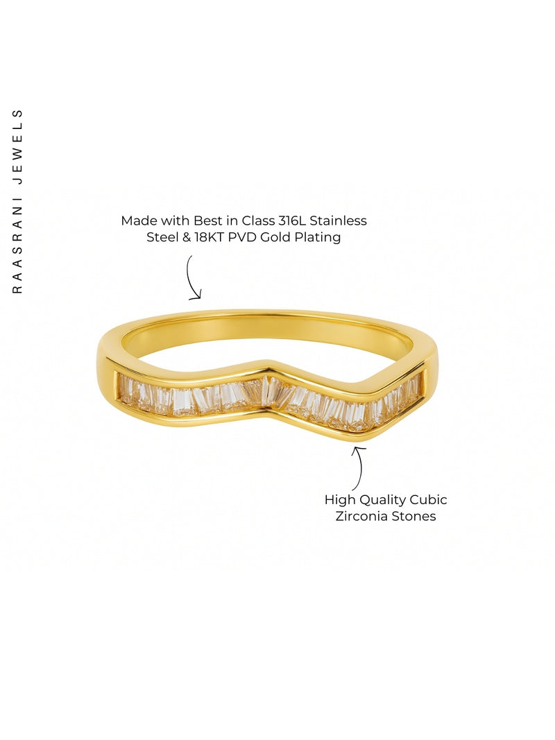 Elegant Zigzag Gold Ring – Stainless Steel, AD Studded, Size 7