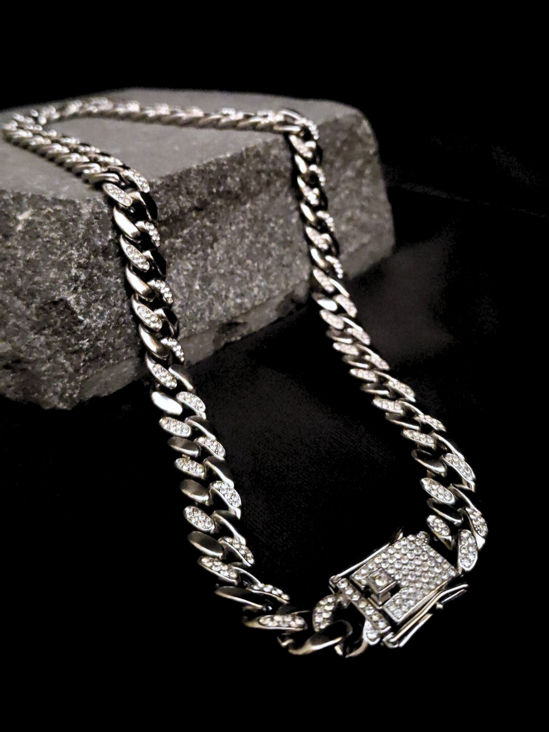 Iced Out Double-line Alternate Studded Cuban Chain