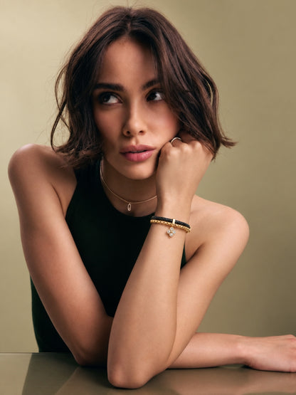 Black Braided Double line Clover Band Cuff -18KT Gold Plated
