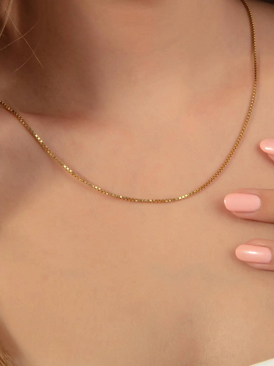 Slim 18K Gold Box Chain – Anti-Tarnish Everyday Necklace