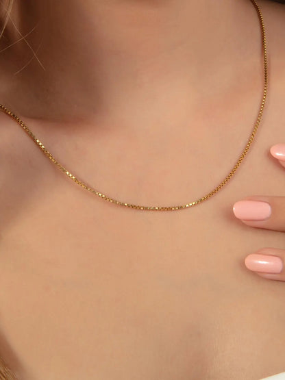 Slim 18K Gold Box Chain – Anti-Tarnish Everyday Necklace