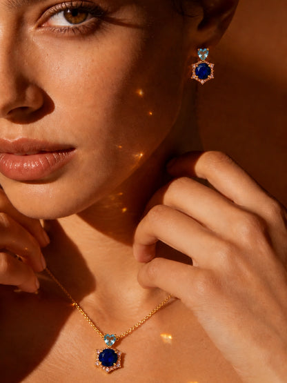 Cobalto Navy Halo Necklace & Earring Set, 18K Gold-Plated