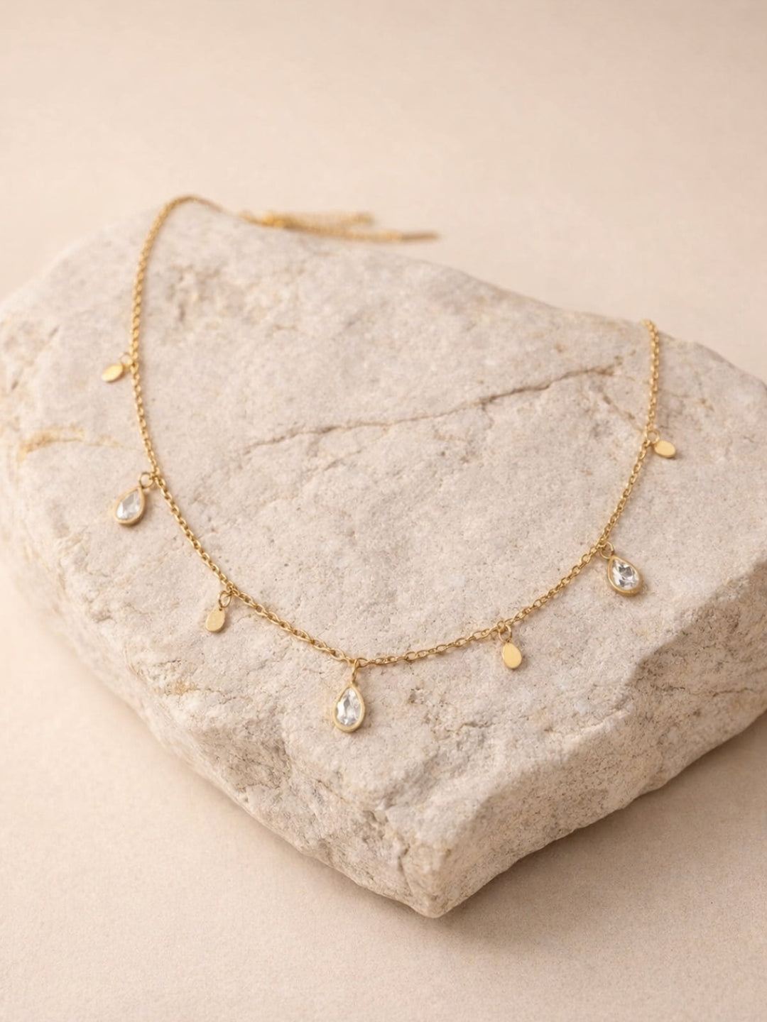 Teardrop CZ Charms Gold Chain Neckpiece – Anti Tarnish