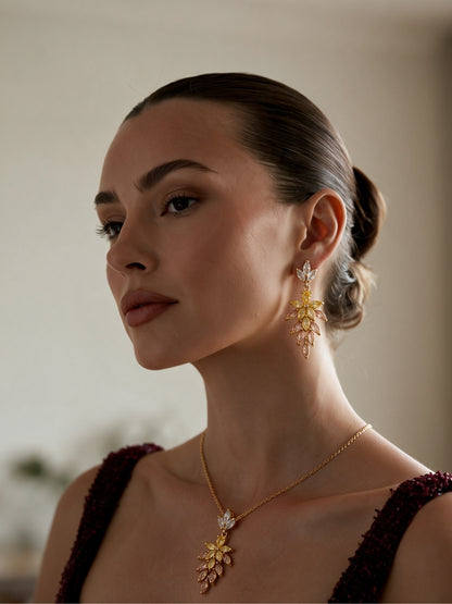 Felce Golden Leaf Cascade Necklace & Earring Set, 18K Gold-Plated