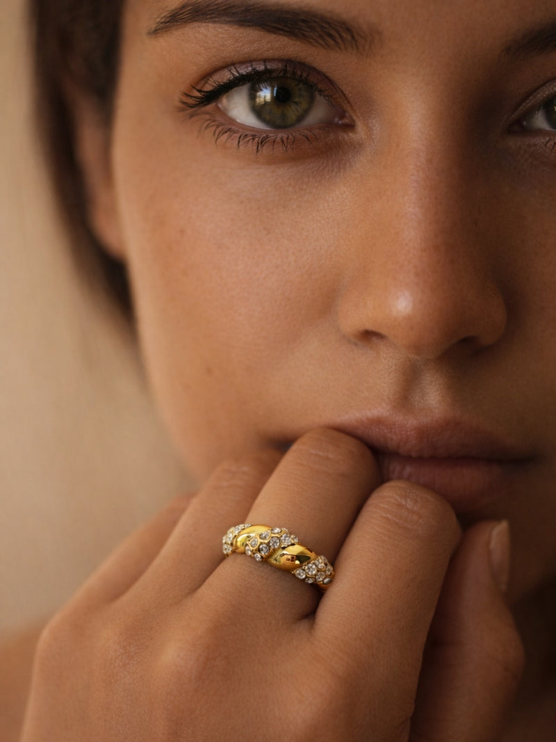 18K Gold Nano Donut Ring – CZ Pave Anti Tarnish Stainless Steel Ring