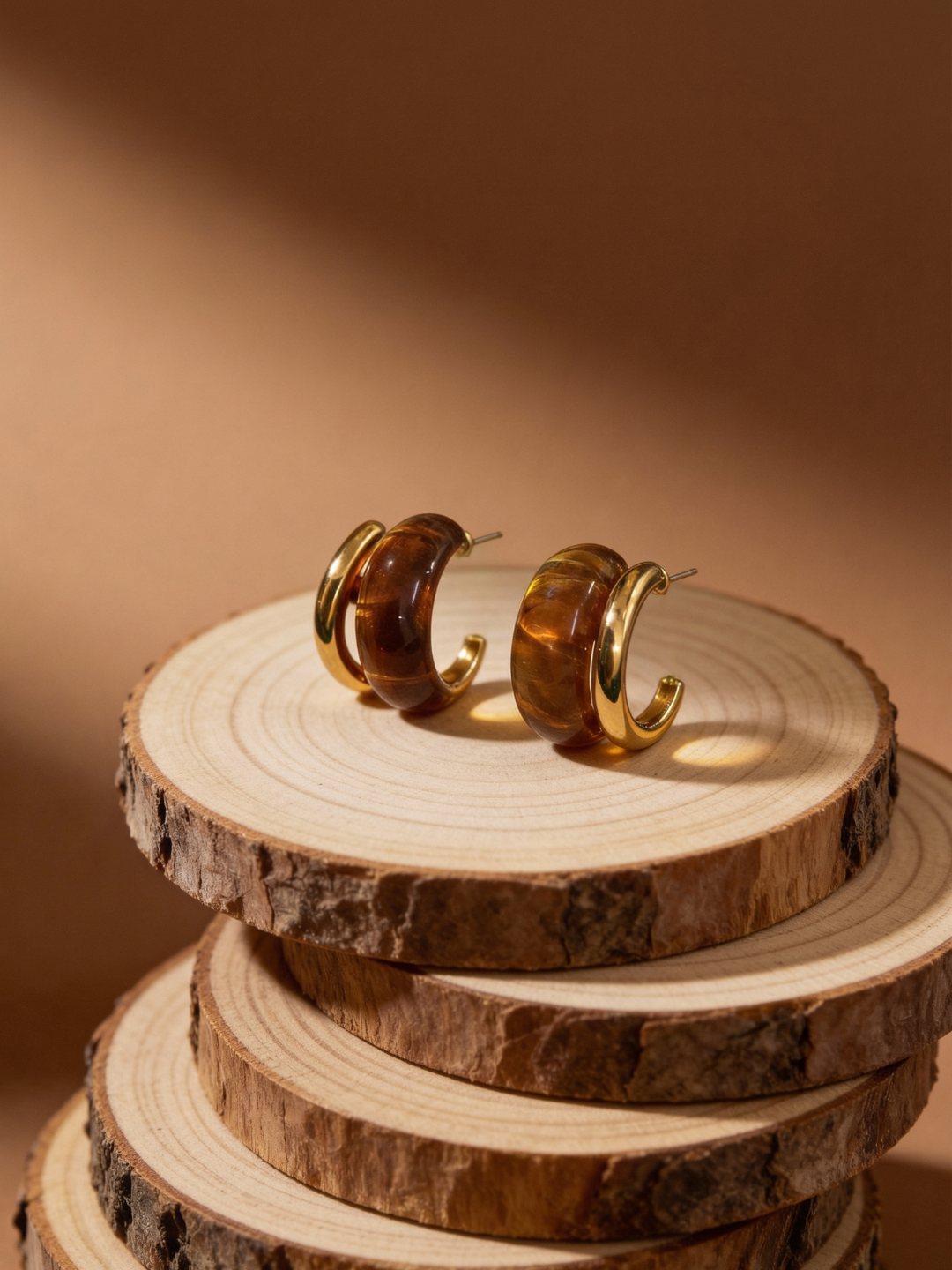 Brown Resin Gold Stud Earrings | Anti-Tarnish Everyday Studs