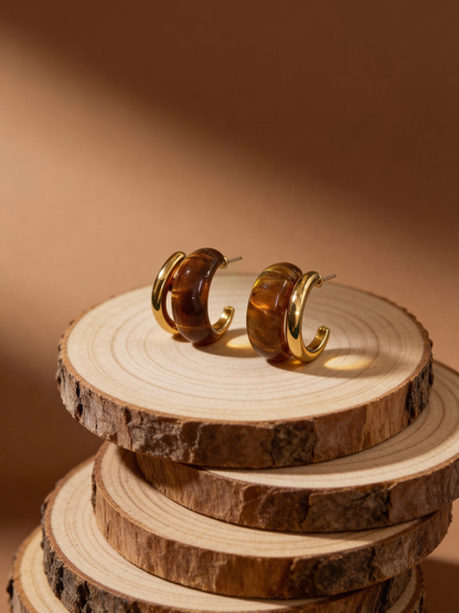 Brown Resin Gold Stud Earrings | Anti-Tarnish Everyday Studs