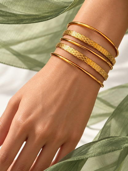 18K Gold Plated Barfi -Texture Stackable Bangles