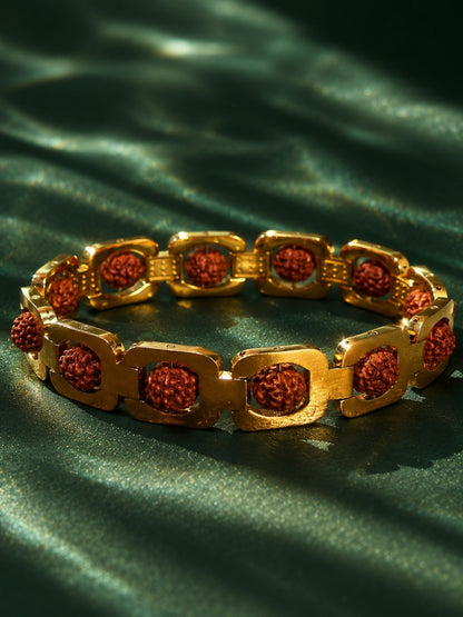 Rudraksha Bead Bracelet for Men – Thick 18K Gold Plated