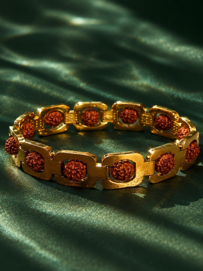 Rudraksha Bead Bracelet for Men – Thick 18K Gold Plated